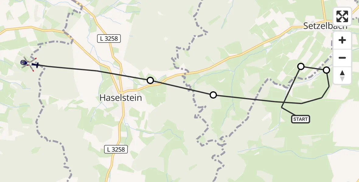 Flugroute Polizeihubschrauber Geisa - Hünfeld, 27 September 2026, 16:19