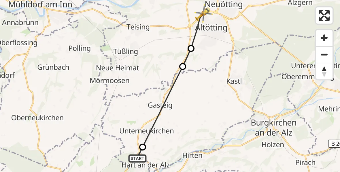 Flugroute Rettungshubschrauber Garching a.d.Alz - Altötting, 27 September 2026, 16:25