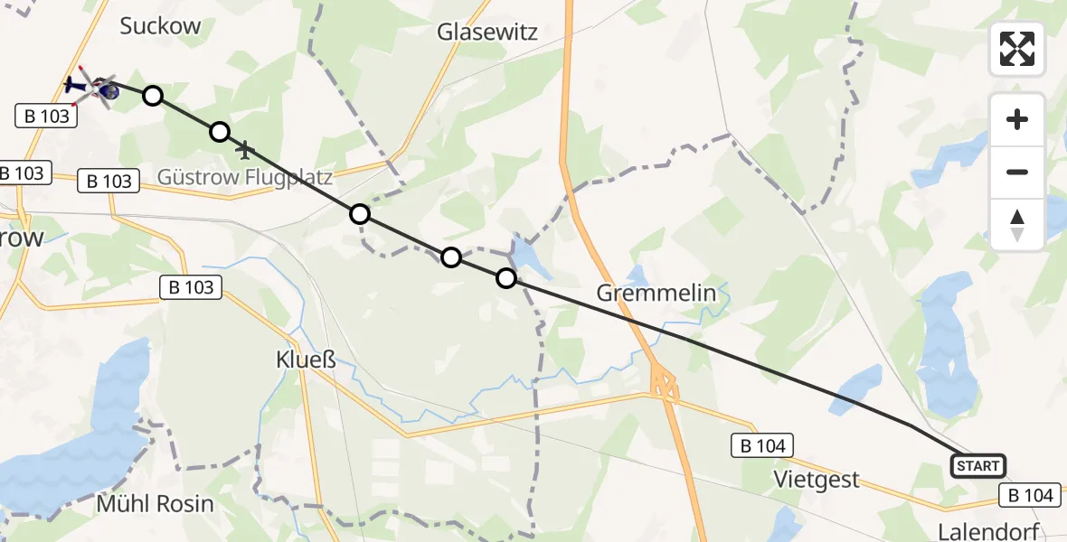 Flugroute Polizeihubschrauber Lalendorf - Güstrow, 27 September 2026, 16:28