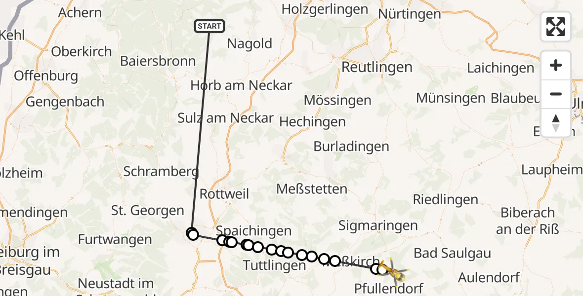 Flugroute Ambulanzhubschrauber Altensteig - Pfullendorf, 27 September 2026, 16:31