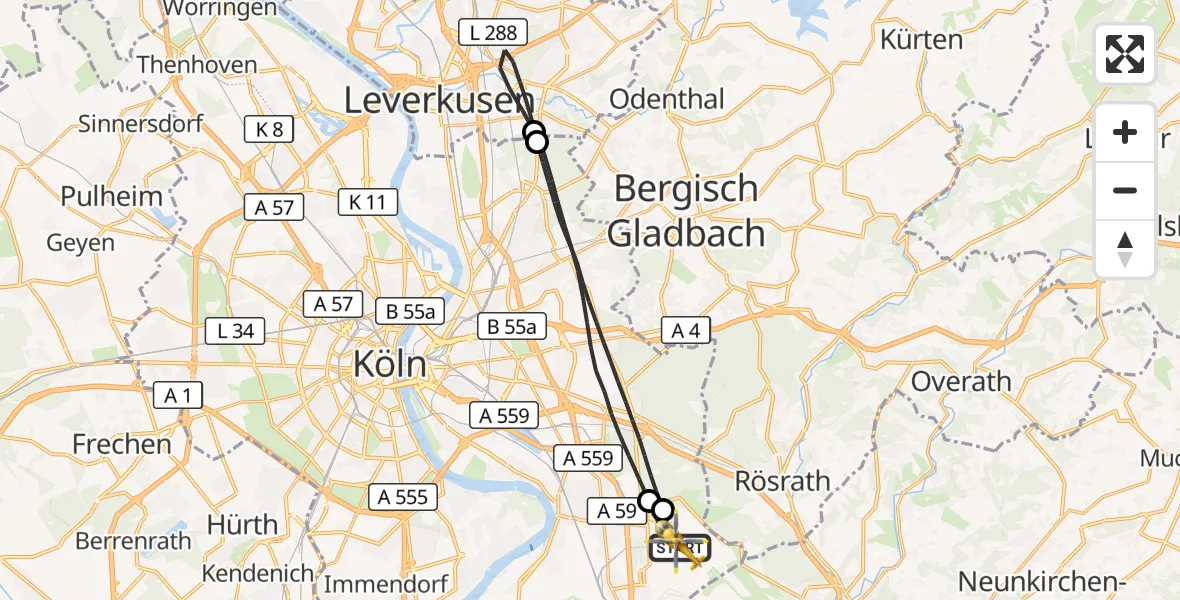 Flugroute Ambulanzhubschrauber Köln Bonn Flughafen - Köln Bonn Flughafen, 27 September 2026, 16:31