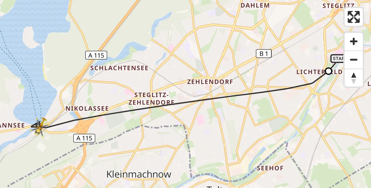 Flugroute Rettungshubschrauber Charité Clinic Benjamin Franklin Campus - Berlin, 27 September 2026, 16:38