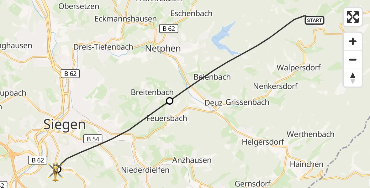 Flugroute Rettungshubschrauber Netphen - Evangelisches Jung-Stilling Hospital, 27 September 2026, 16:40