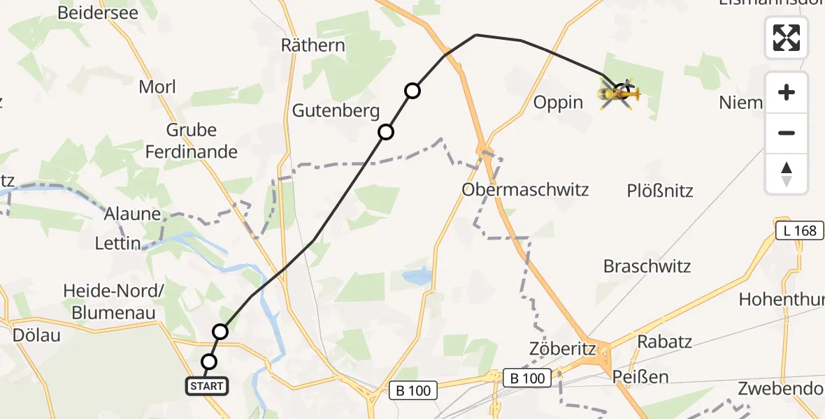 Flugroute Ambulanzhubschrauber Halle (Saale) University Hospital - Halle-Oppin Flugplatz, 27 September 2026, 16:41