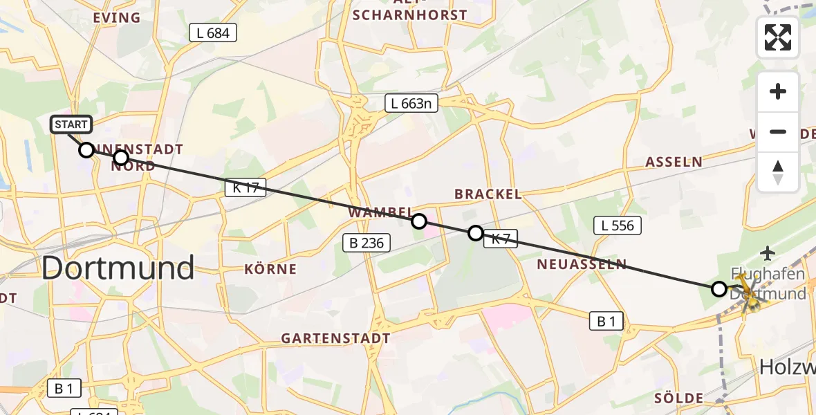 Flugroute Rettungshubschrauber Dortmund Hospital North - Dortmund Flughafen, 27 September 2026, 16:41