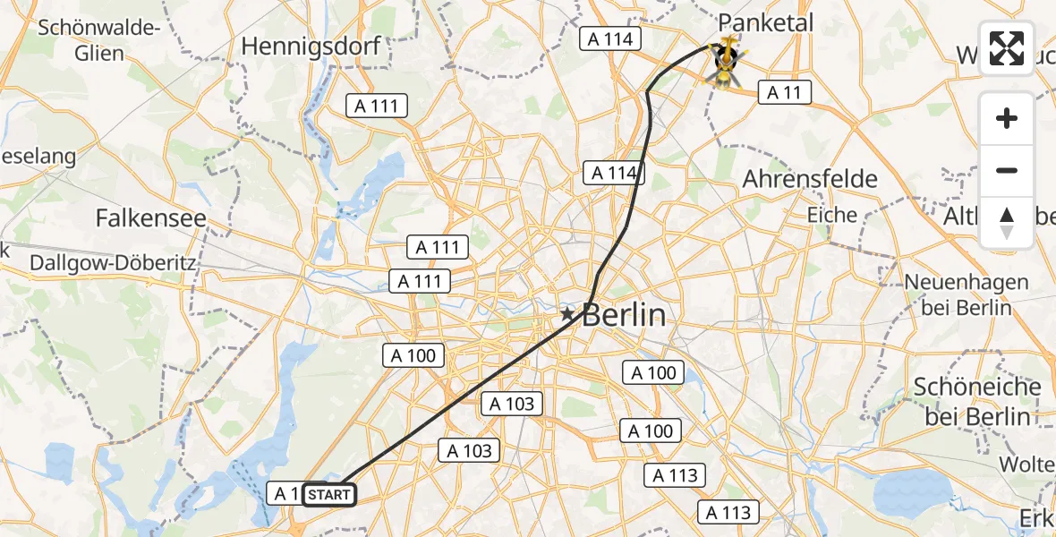 Flugroute Rettungshubschrauber Berlin - Helios Clinic Berlin-Buch, 27 September 2026, 16:42