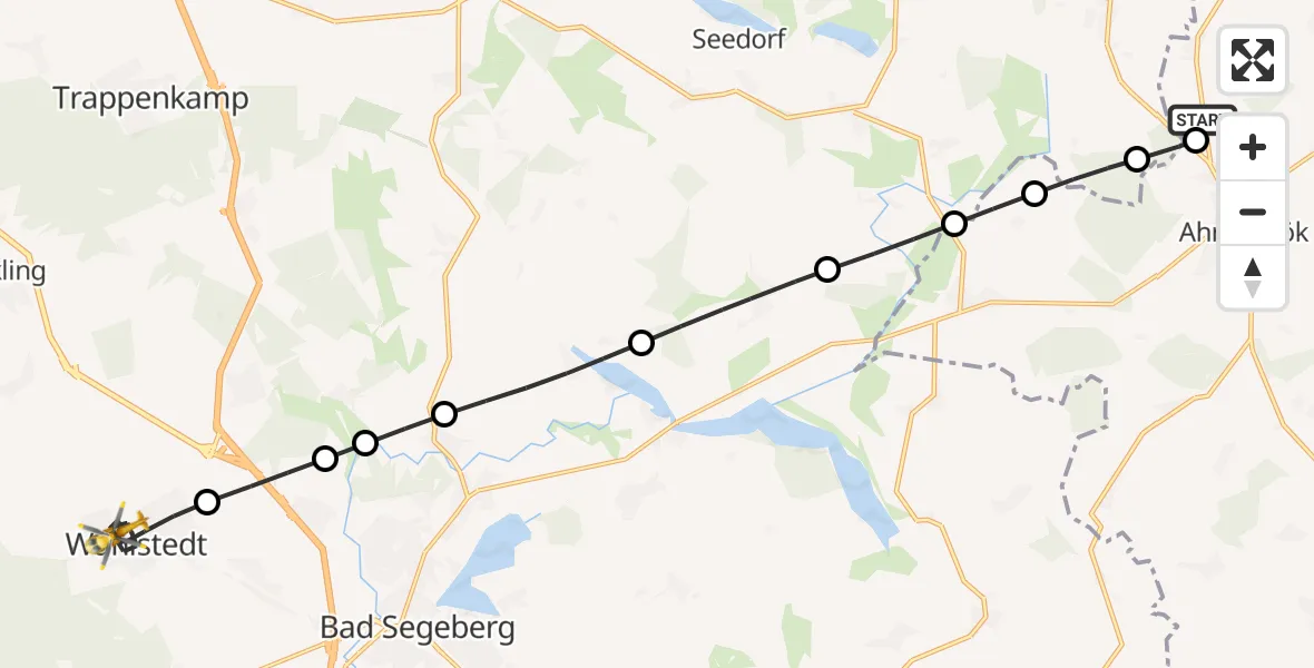 Flugroute Rettungshubschrauber Christoph 12 Luftrettungszentrum - Wahlstedt, 27 September 2026, 16:46