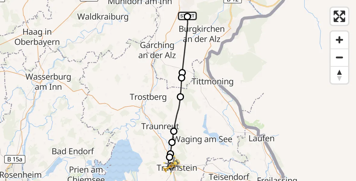 Flugroute Rettungshubschrauber Altötting - Traunstein Hospital, 27 September 2026, 16:51