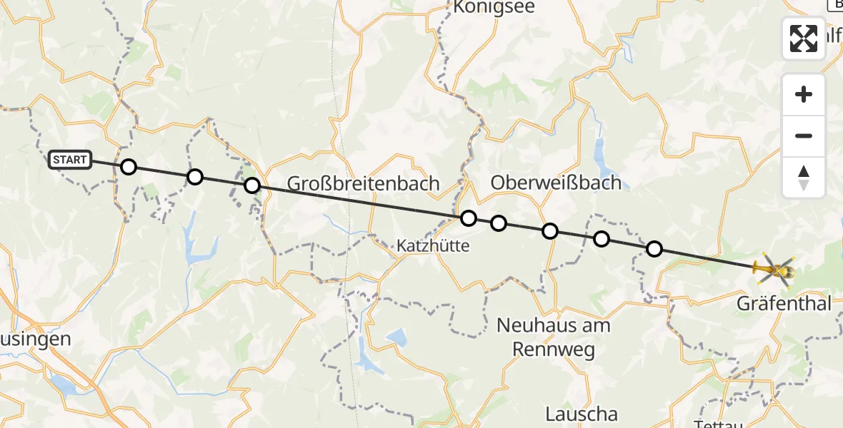 Flugroute Rettungshubschrauber Suhl - Gräfenthal, 27 September 2026, 16:53