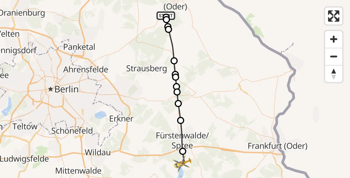 Flugroute Rettungshubschrauber Falkenberg - Bad Saarow, 27 September 2026, 17:10
