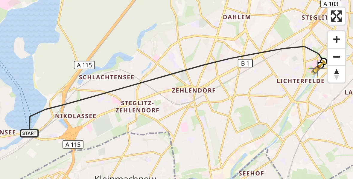 Flugroute Rettungshubschrauber Berlin - Charité Clinic Benjamin Franklin Campus, 27 September 2026, 17:14