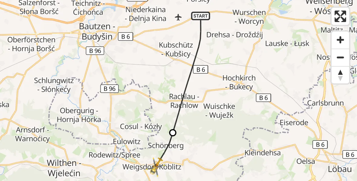 Flugroute Rettungshubschrauber Kubschütz - Cunewalde, 27 September 2026, 17:18