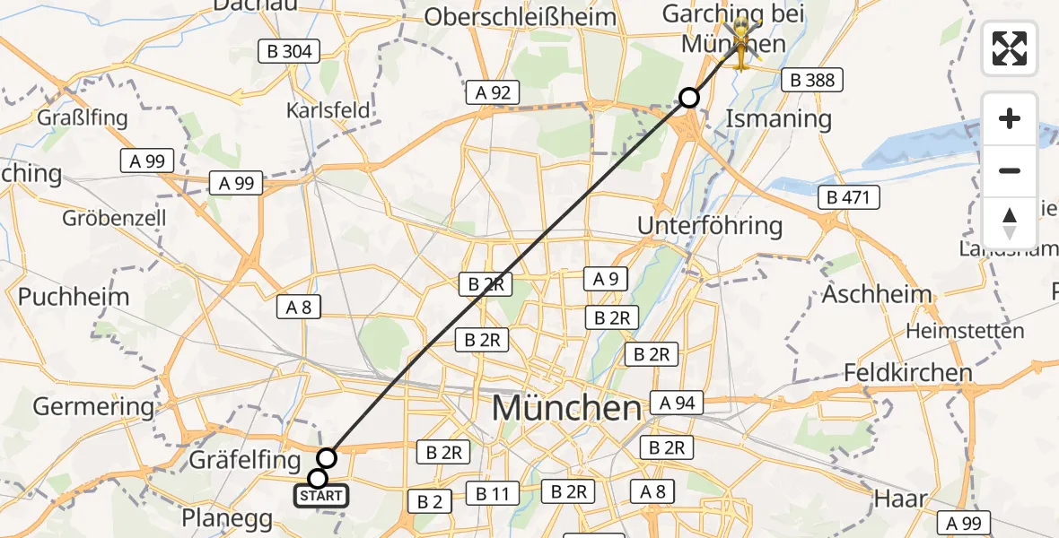 Flugroute Rettungshubschrauber DRF Air Rescue München Hubschrauberlandeplatz - Garching b.München, 27 September 2026, 17:32