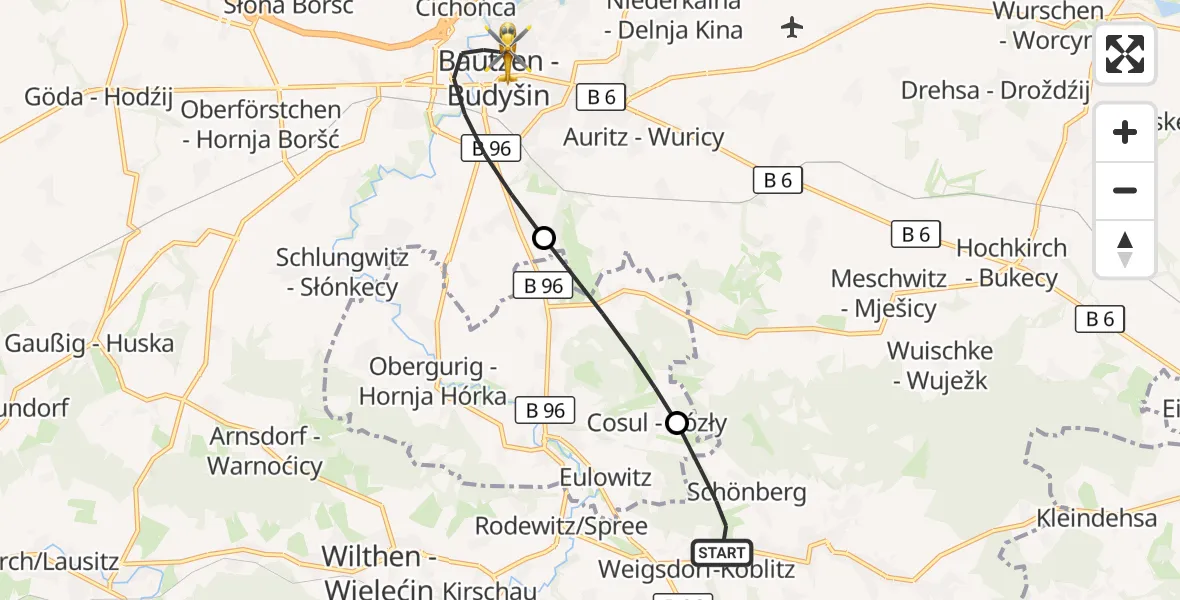 Flugroute Rettungshubschrauber Cunewalde - Bautzen, 27 September 2026, 17:40