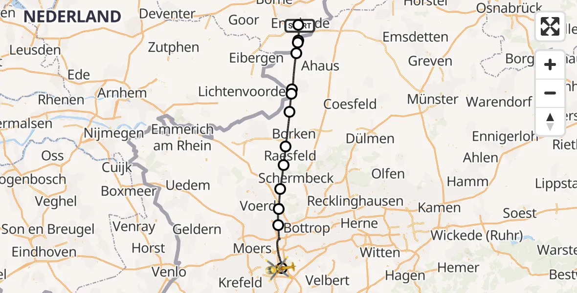 Flugroute Rettungshubschrauber Medisch Spectrum Twente Hospital Heliport - Duisburg Air Rescue Hubschrauberlandeplatz (Christoph 9), 27 September 2026, 17:45