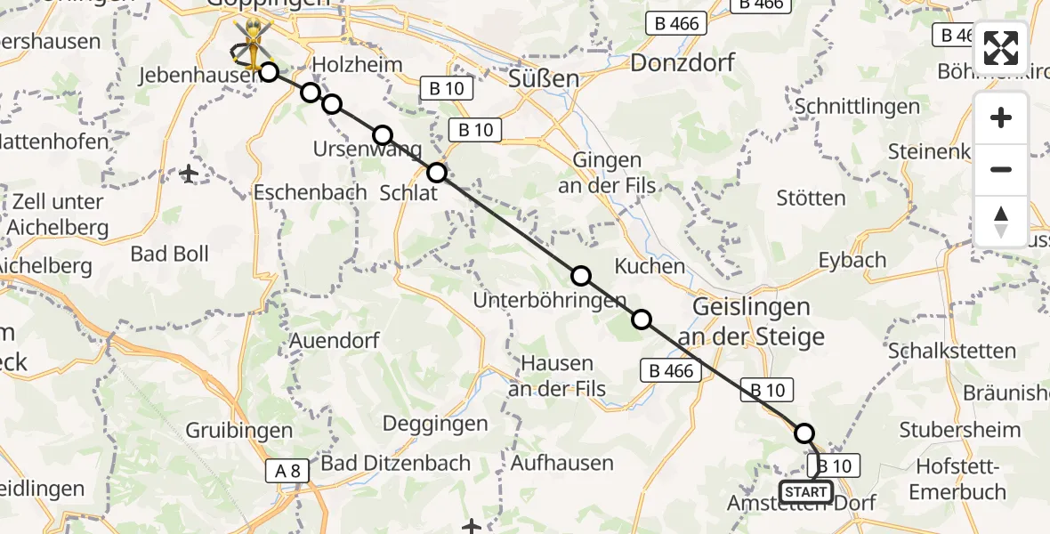 Flugroute Rettungshubschrauber Amstetten - Göppingen, 27 September 2026, 17:54