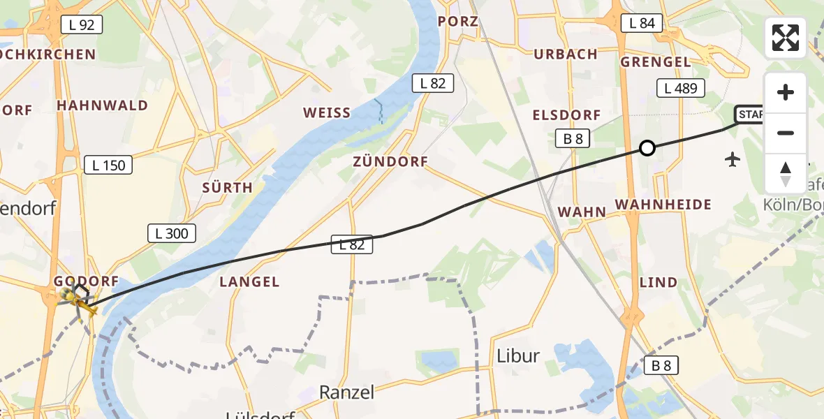 Flugroute Ambulanzhubschrauber Köln Bonn Flughafen - Köln, 27 September 2026, 17:57