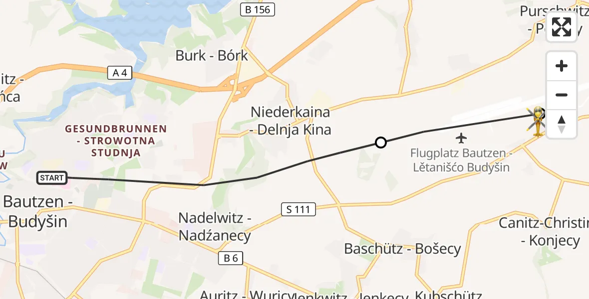Flugroute Rettungshubschrauber Bautzen - Bautzen Flugplatz, 27 September 2026, 18:11