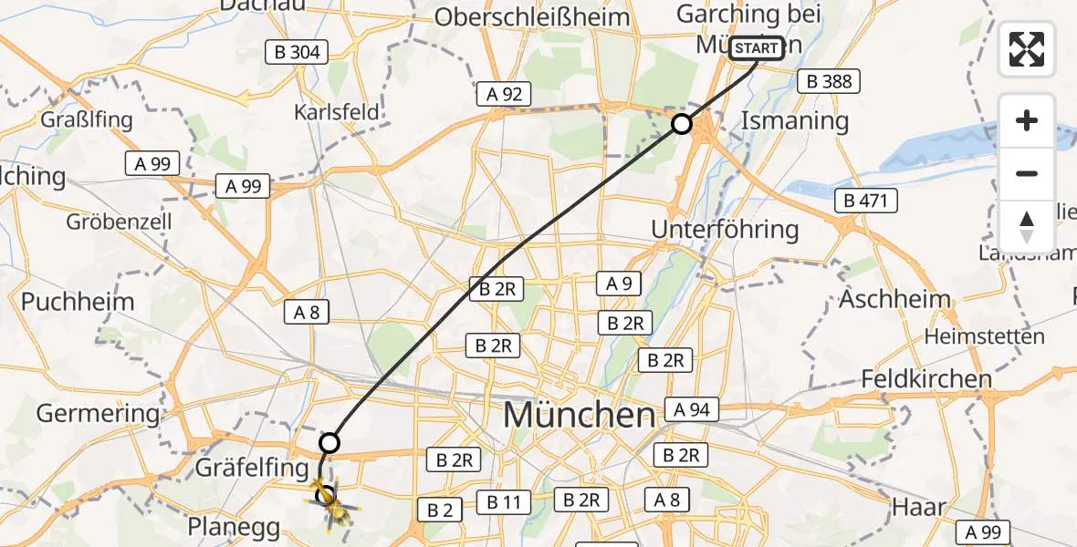 Flugroute Rettungshubschrauber Garching b.München - DRF Air Rescue München Hubschrauberlandeplatz, 27 September 2026, 18:17