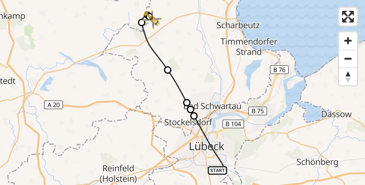 Flugroute Rettungshubschrauber Lübeck - Christoph 12 Luftrettungszentrum, 27 September 2026, 18:32