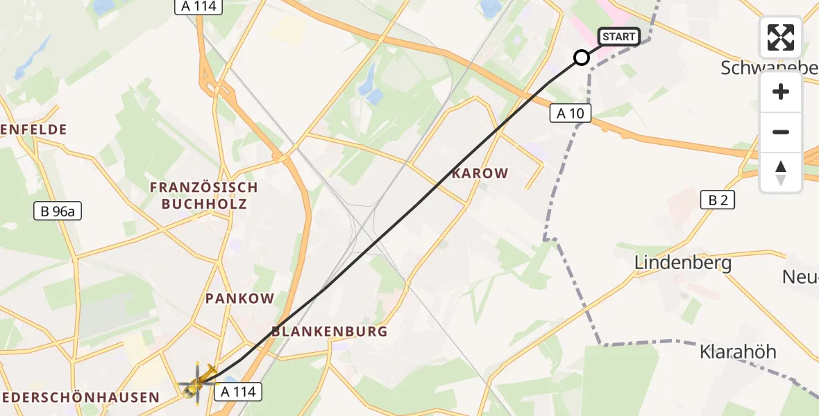 Flugroute Rettungshubschrauber Helios Clinic Berlin-Buch - Berlin, 27 September 2026, 18:36