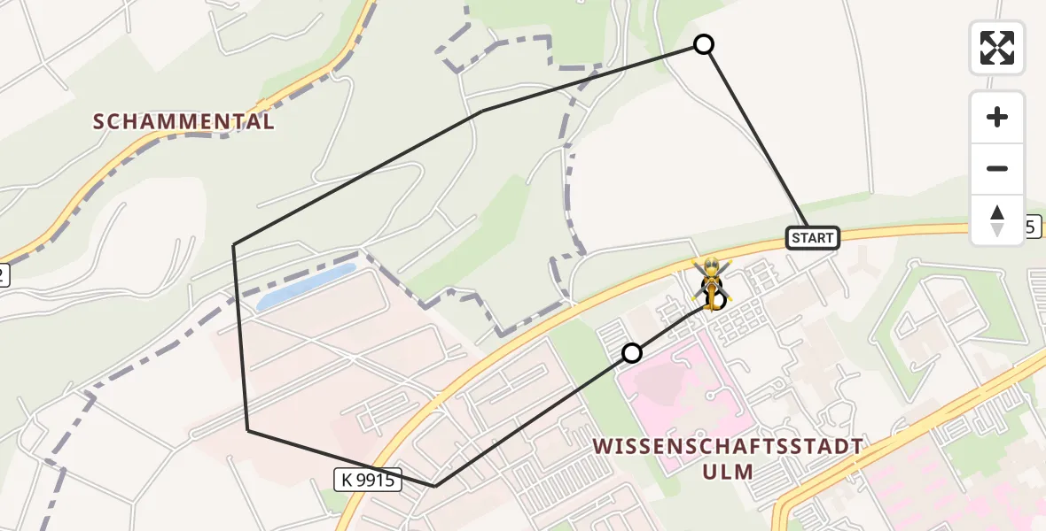 Flugroute Rettungshubschrauber Ulm Military Hospital Emergency - ADAC Air Rescue Station Ulm (Christoph 22), 27 September 2026, 18:48