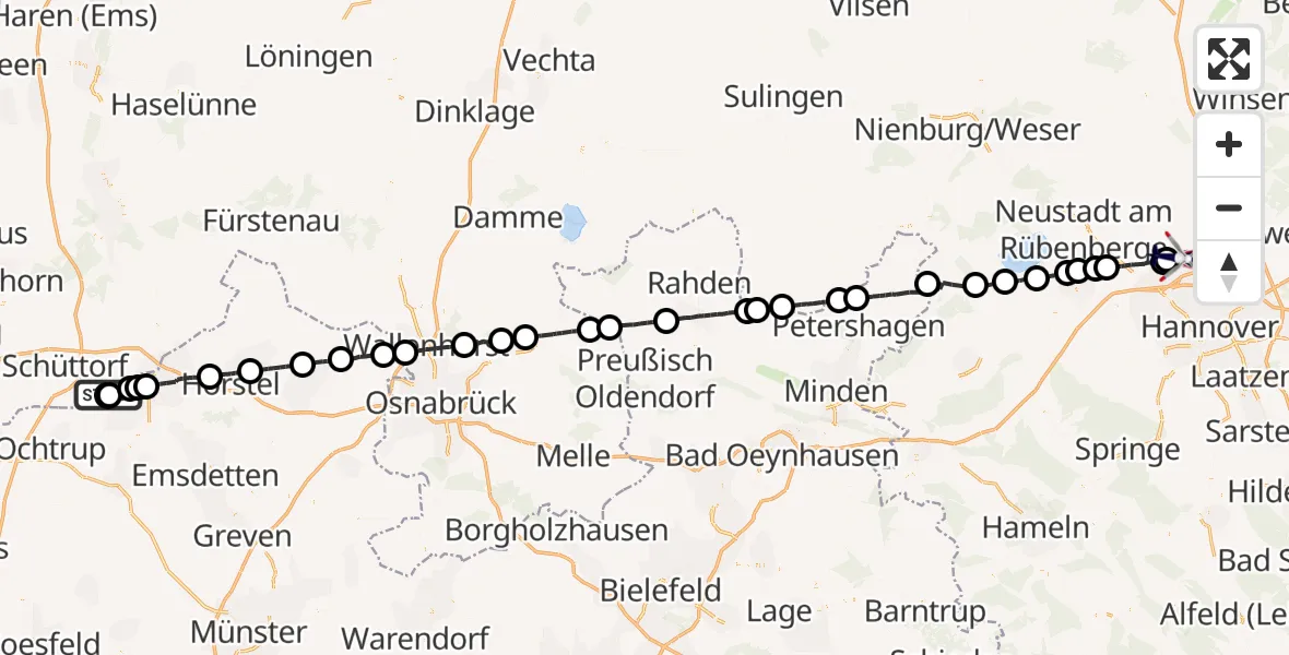 Flugroute Polizeihubschrauber Salzbergen - Flughafen Hannover, 27 September 2026, 18:56