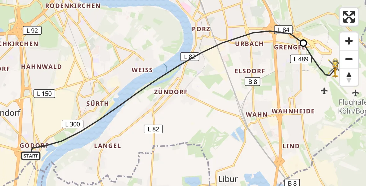Flugroute Ambulanzhubschrauber Köln - Köln Bonn Flughafen, 27 September 2026, 19:27
