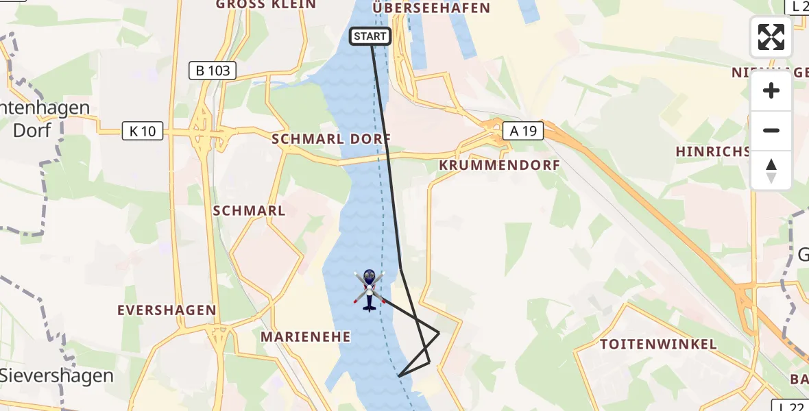 Flugroute Polizeihubschrauber Rostock - Rostock, 27 September 2026, 19:34