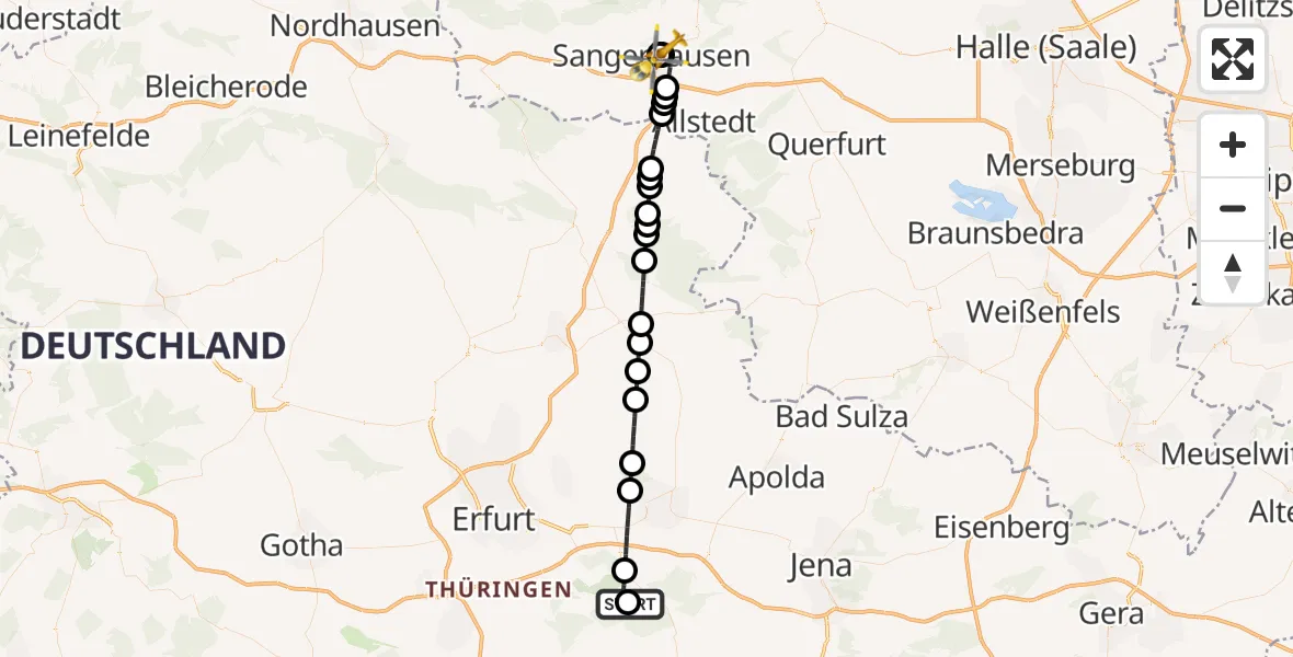 Flugroute Ambulanzhubschrauber Bad Berka Central Hospital - Helios Clinic Mansfeld-Südharz, 27 September 2026, 21:08