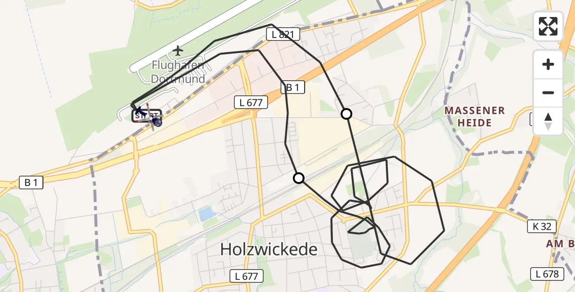 Flugroute Polizeihubschrauber Dortmund Flughafen - Dortmund Flughafen, 27 September 2026, 21:35