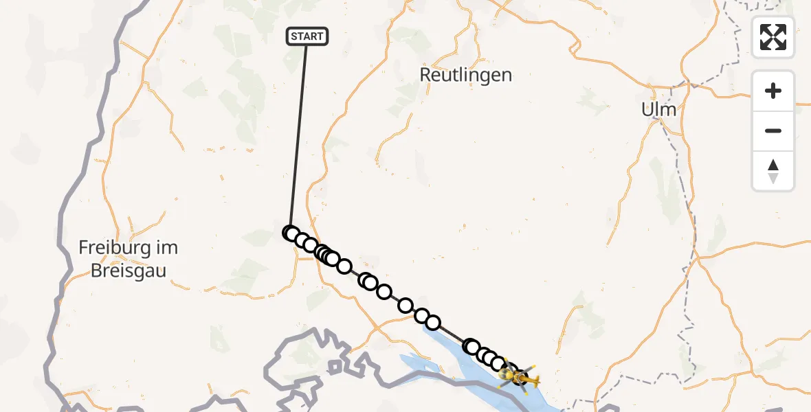 Flugroute Ambulanzhubschrauber Altensteig - Friedrichshafen Hospital, 28 September 2026, 01:00