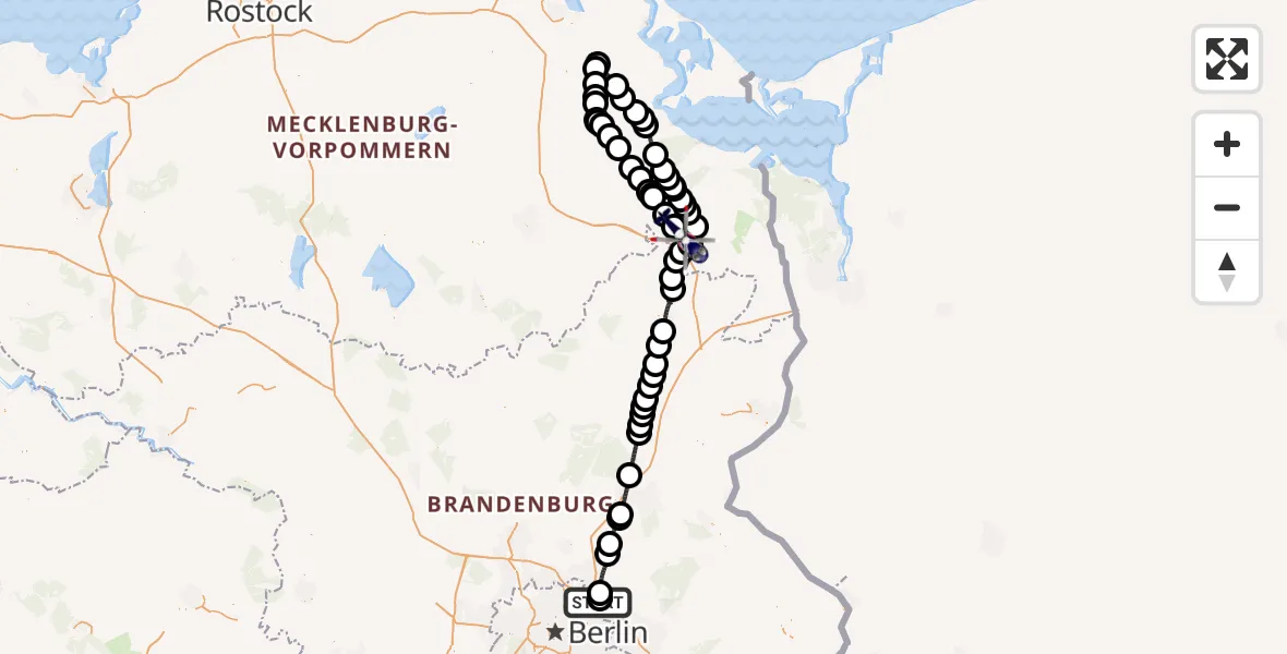 Flugroute Polizeihubschrauber Ahrensfelde Hubschrauberlandeplatz - Schönwalde, 28 September 2026, 02:19