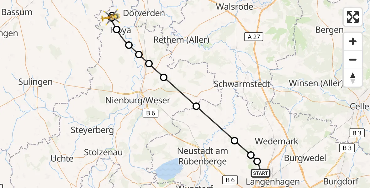 Flugroute Rettungshubschrauber Flughafen Hannover - Hoyerhagen, 28 September 2026, 04:43