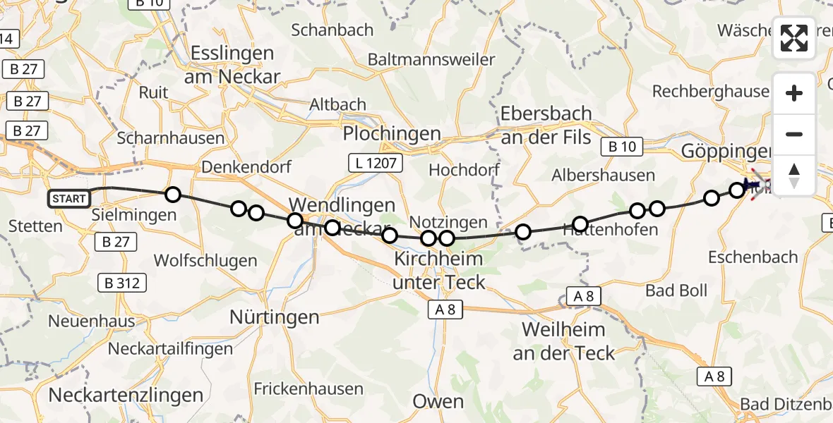 Flugroute Polizeihubschrauber Flughafen Stuttgart - Göppingen, 28 September 2026, 04:59