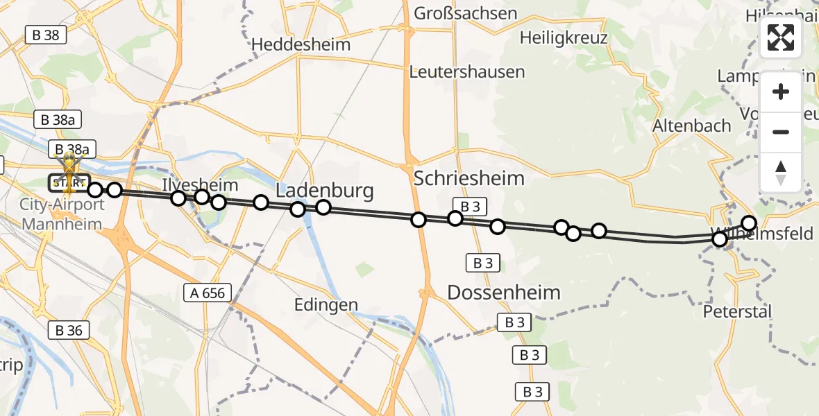 Flugroute Rettungshubschrauber Mannheim-City Flughafen - Mannheim-City Flughafen, 28 September 2026, 05:14