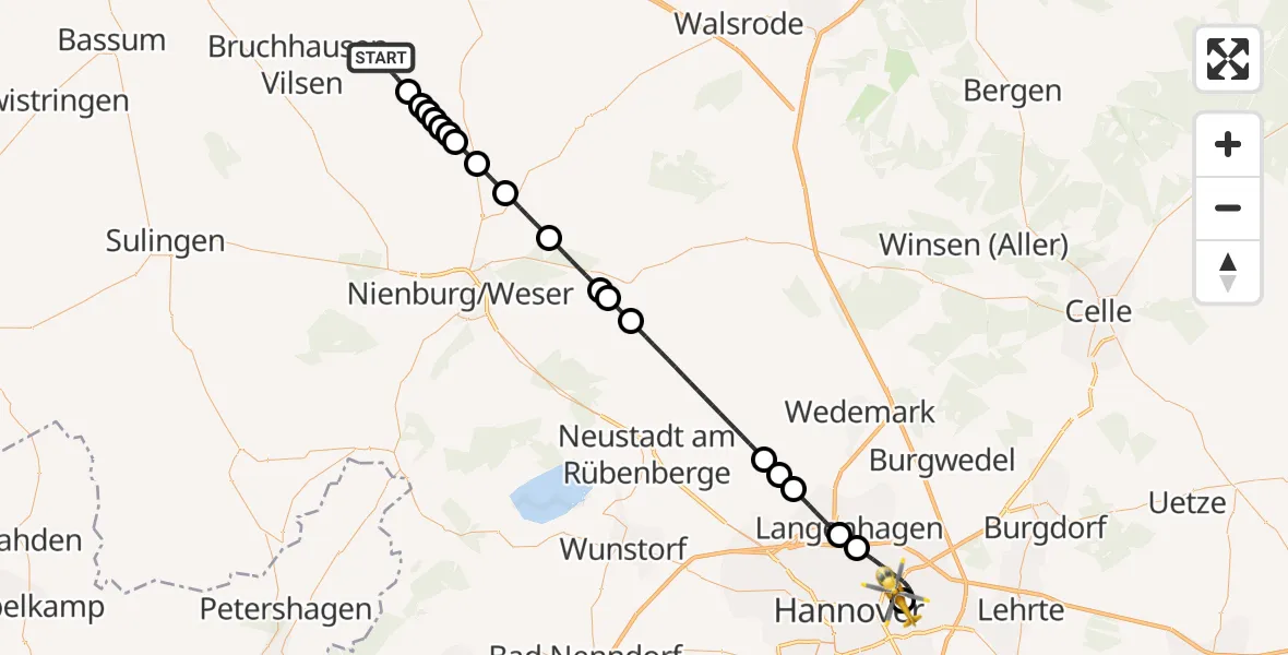 Flugroute Rettungshubschrauber Hoyerhagen - Hannover Luftrettung Hubschrauberlandeplatz (Christoph 4), 28 September 2026, 05:24
