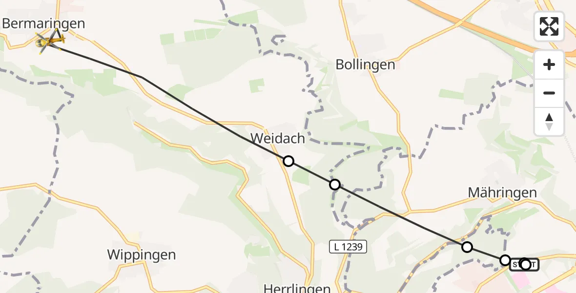 Flugroute Rettungshubschrauber Ulm Military Hospital Emergency - Blaustein, 28 September 2026, 05:30