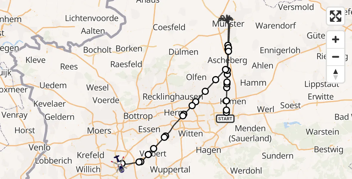 Flugroute Polizeihubschrauber Dortmund Flughafen - Düsseldorf Flughafen, 28 September 2026, 05:31