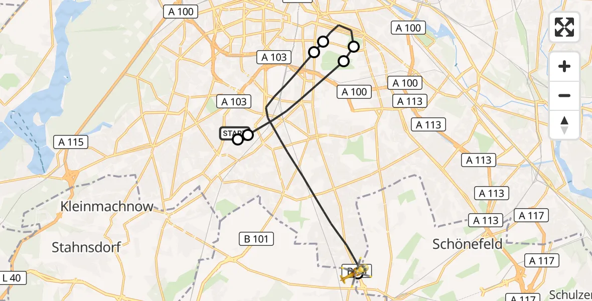 Flugroute Rettungshubschrauber Charité Clinic Benjamin Franklin Campus - Blankenfelde-Mahlow, 28 September 2026, 05:36