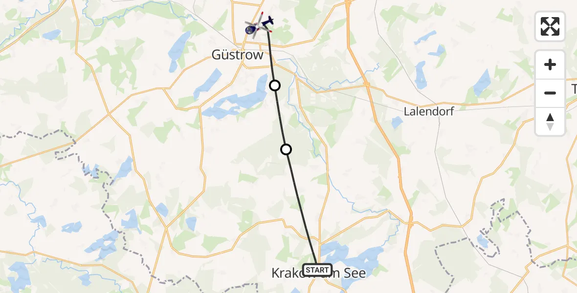 Flugroute Polizeihubschrauber Krakow am See - Güstrow, 28 September 2026, 06:02