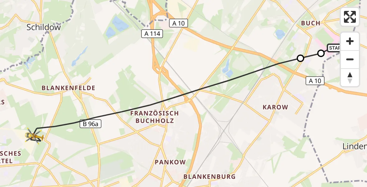 Flugroute Rettungshubschrauber Helios Clinic Berlin-Buch - Berlin, 28 September 2026, 06:28