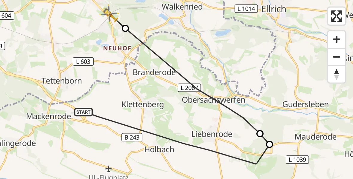 Flugroute Rettungshubschrauber Hohenstein - Bad Sachsa, 28 September 2026, 06:31