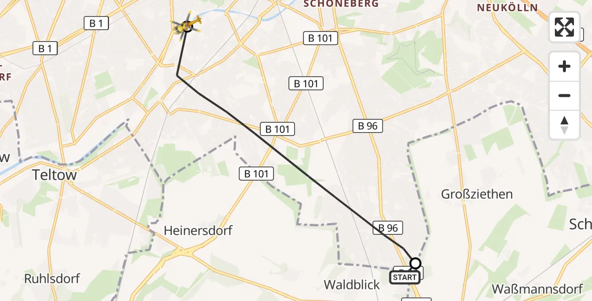 Flugroute Rettungshubschrauber Blankenfelde-Mahlow - Charité Clinic Benjamin Franklin Campus, 28 September 2026, 06:32