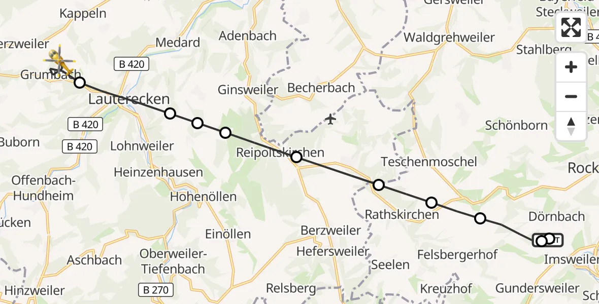 Flugroute Rettungshubschrauber Rockenhausen - Grumbach, 28 September 2026, 06:50