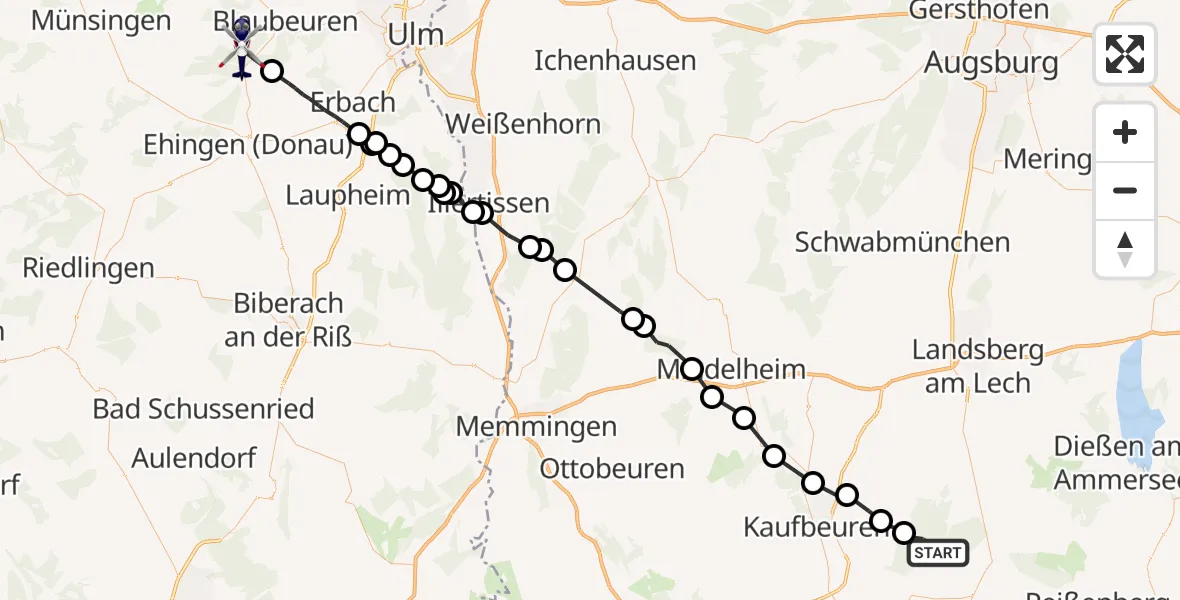 Flugroute Polizeihubschrauber Denklingen - Schelklingen, 28 September 2026, 06:58