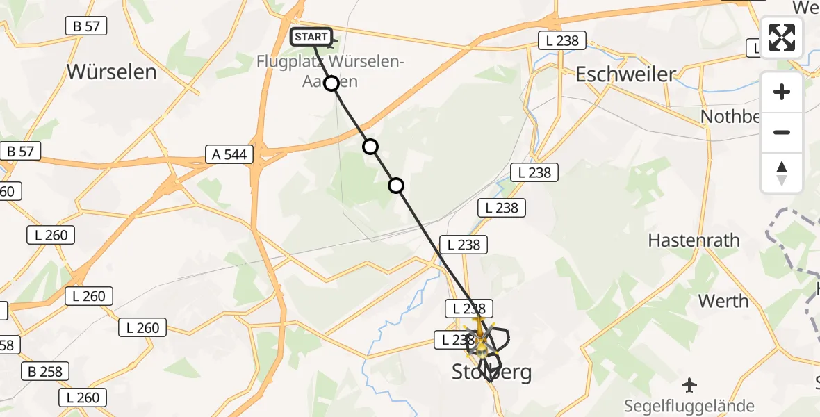 Flugroute Rettungshubschrauber Aachen-Merzbrück Flughafen - Stolberg (Rhld.), 28 September 2026, 07:10