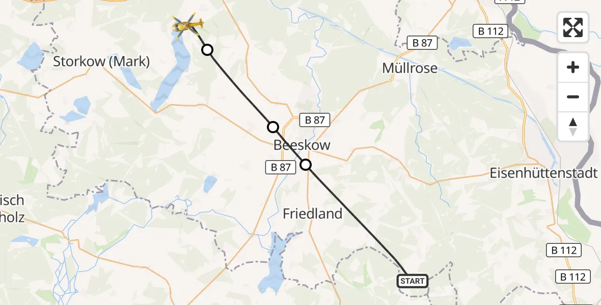 Flugroute Rettungshubschrauber Friedland - Bad Saarow, 28 September 2026, 07:16