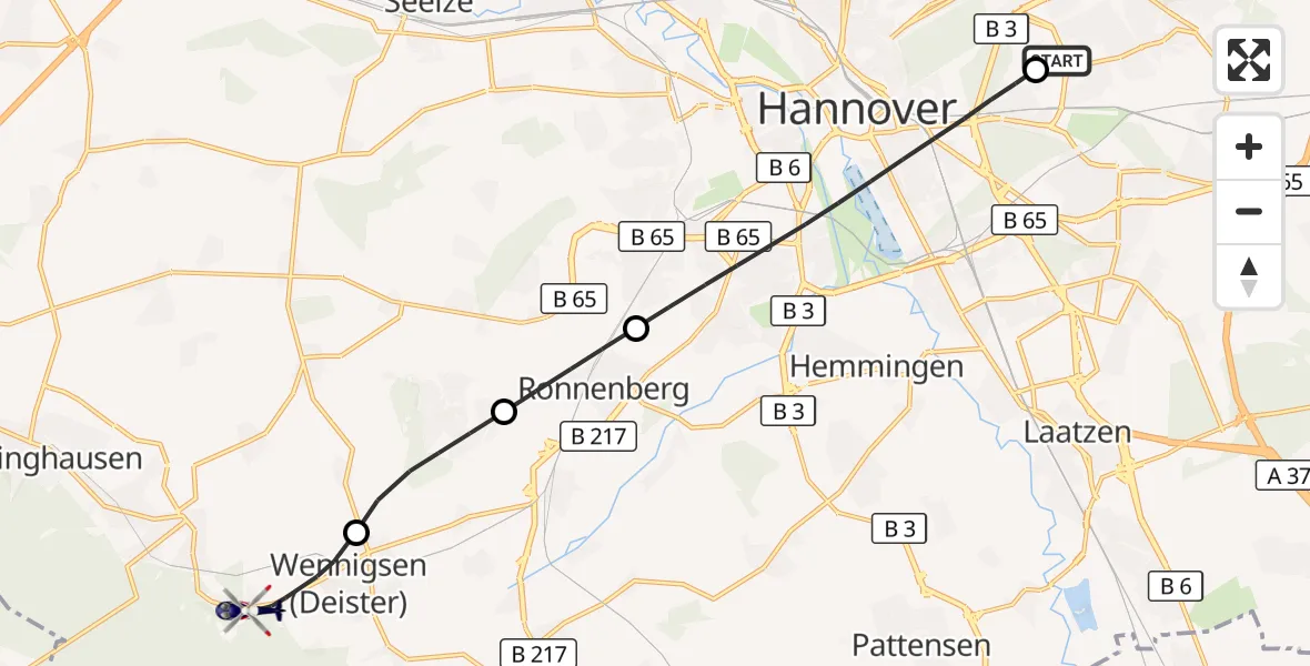 Flugroute Polizeihubschrauber Hannover Luftrettung Hubschrauberlandeplatz (Christoph 4) - Wennigsen (Deister), 28 September 2026, 07:21