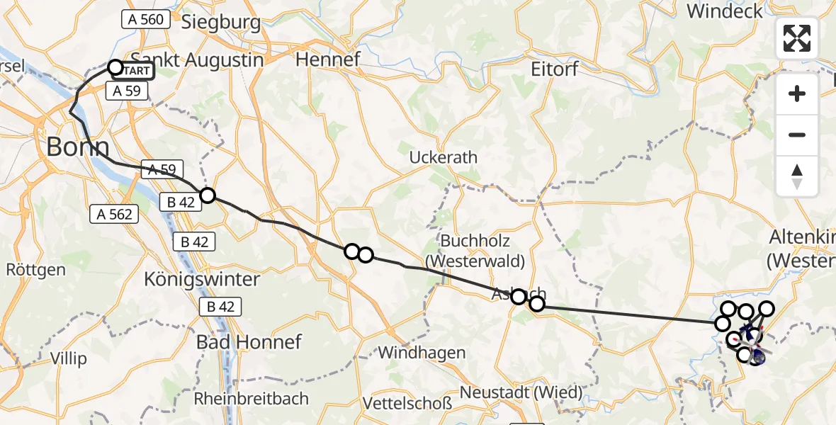 Flugroute Polizeihubschrauber Sankt Augustin - Niederwambach, 28 September 2026, 07:27